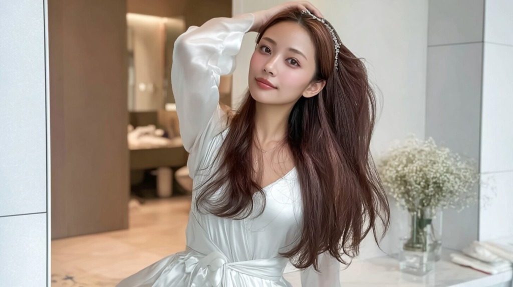 白いドレスを着た長髪の女性