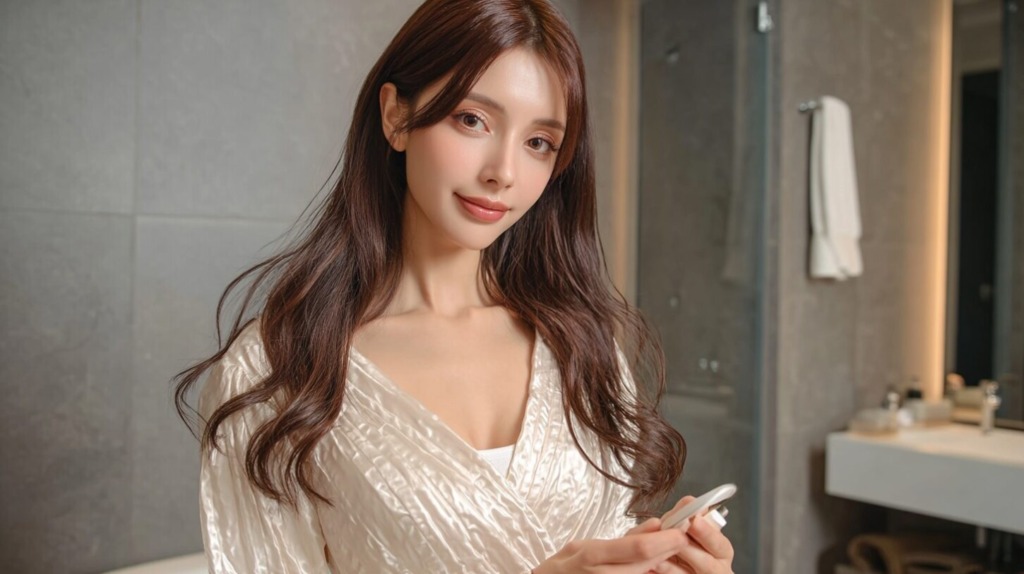 ヘアケアをしている女性のイメージ画像