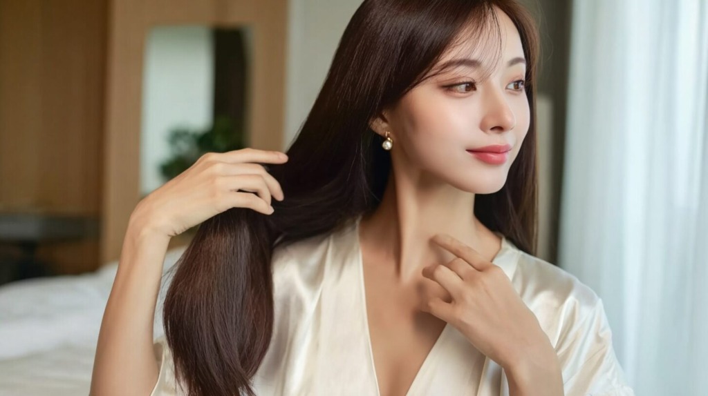 髪の毛を触っている女性