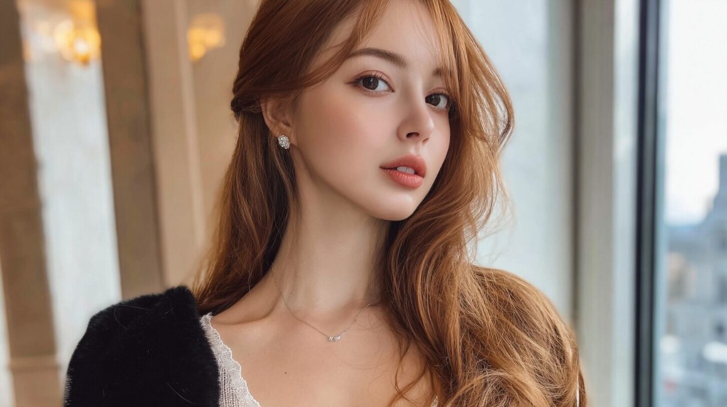 茶髪ロングヘアの女性