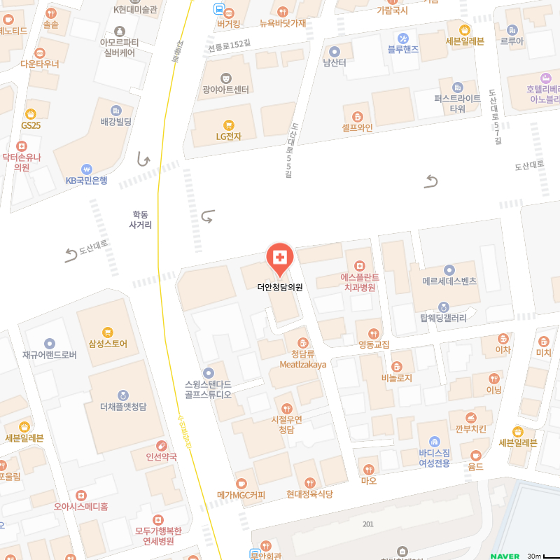 ドアンチョンダムクリニックのネイバーマップ。韓国の美容クリニック。