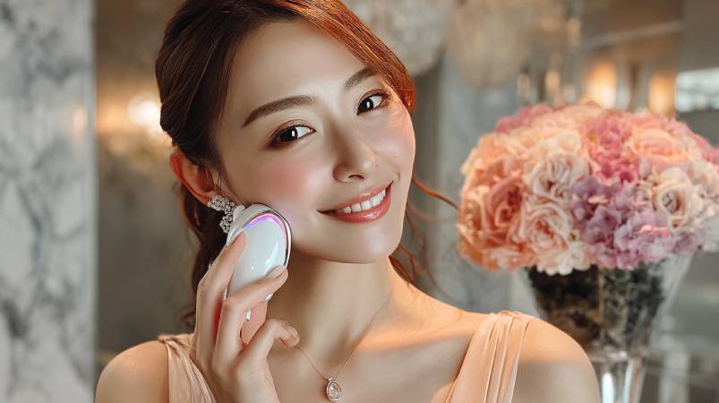 美顔器でリフトアップを楽しんがいる女性のイメージ画像