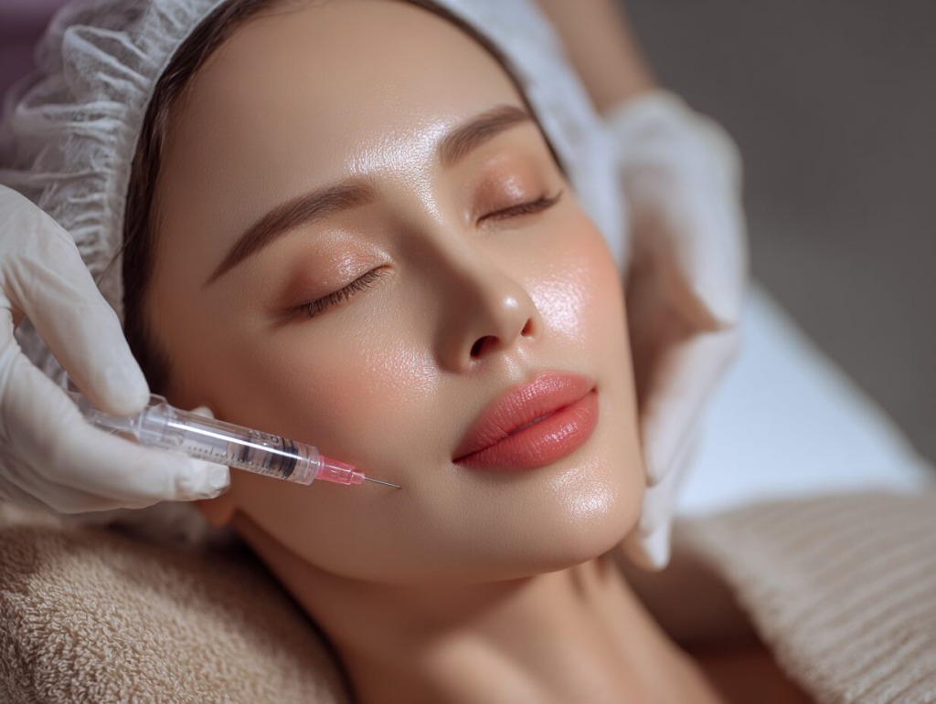 顔に注射されている女性