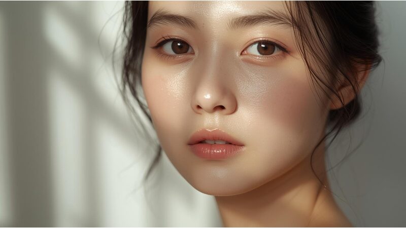 肌にツヤ感があってフェイスラインが整っている女性