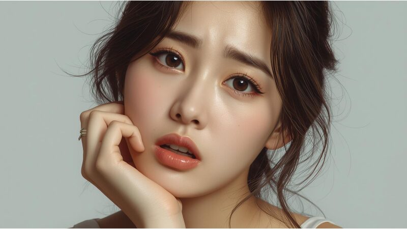 疑問を抱えて困っているツヤ肌女性