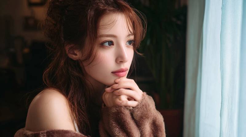 外を眺めている女性