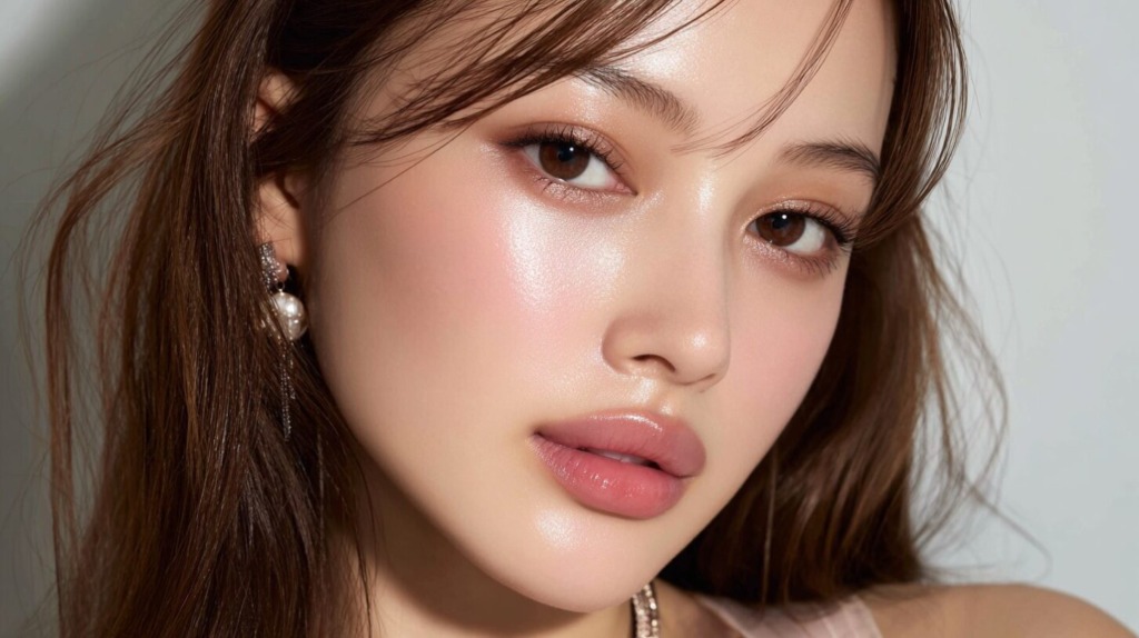 ツヤ肌女性の顔アップ