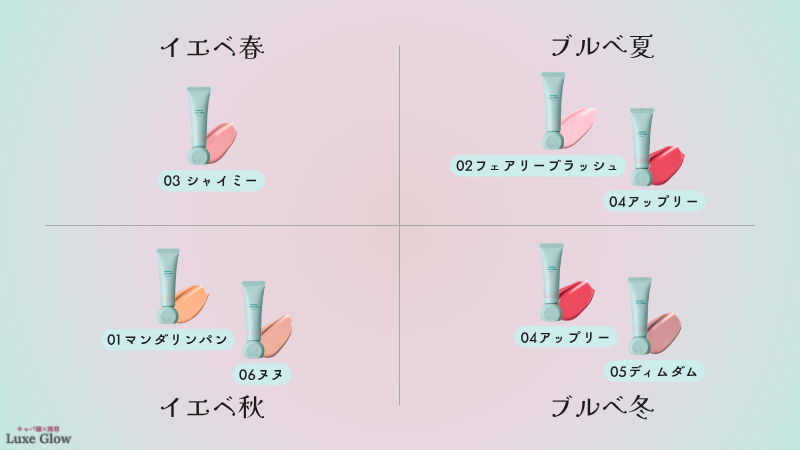 nuse ムースケアチークハンディのカラーチャート