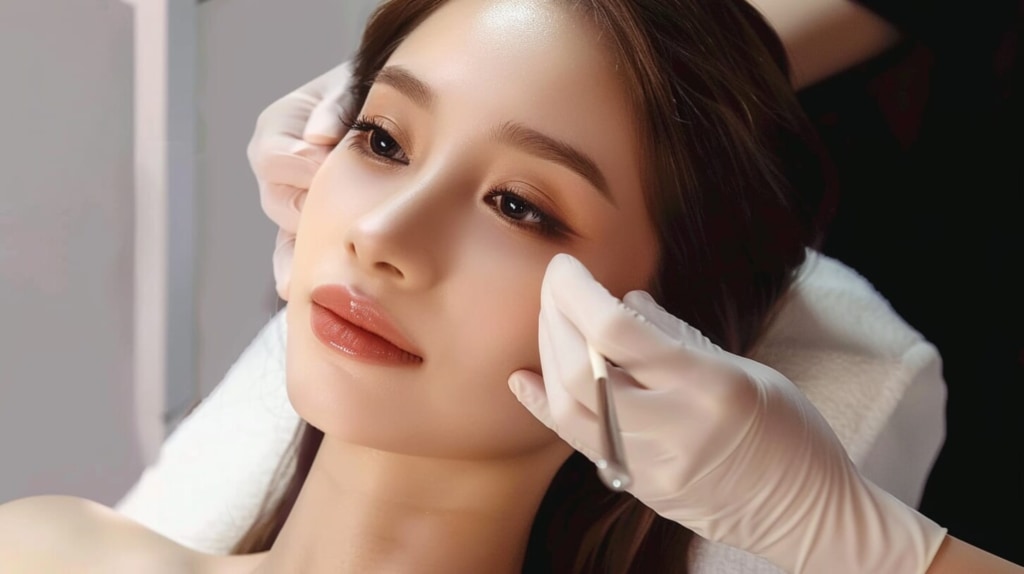 美容クリニックのベッドに横になっている女性のイメージ画像
