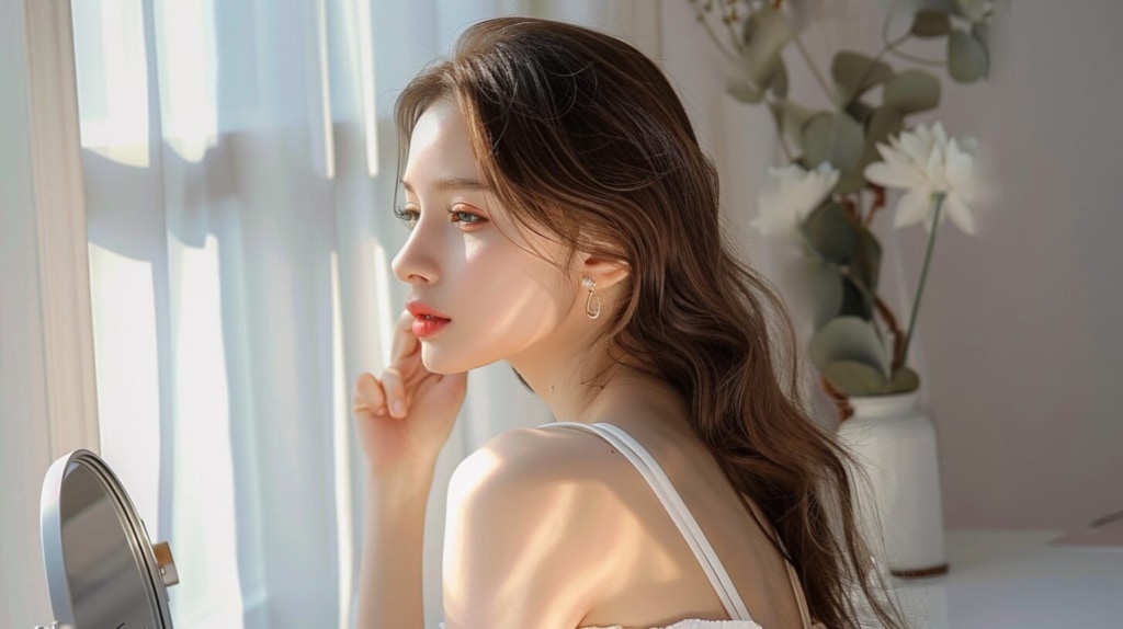 鏡を見ている女性のイメージ画像