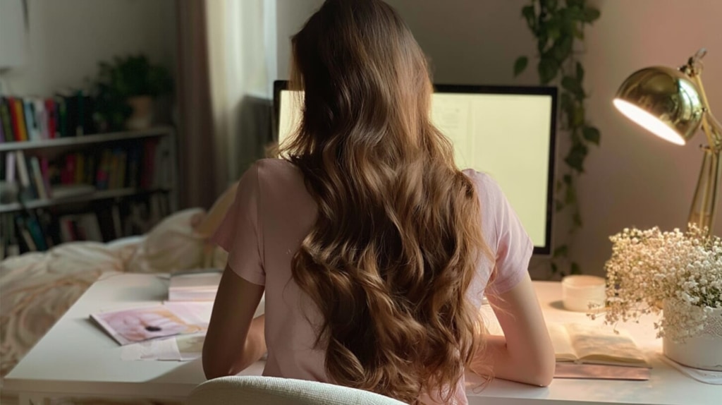 PCで調べ物をしている女性のイメージ画像